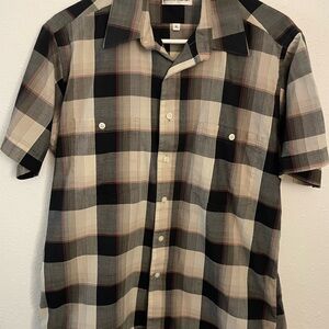 Pierre Cardin Black and Tan Plaid Button Down Shirt